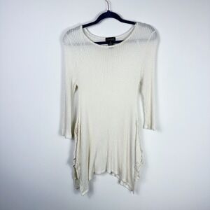 Questions Womens Waffle Knit Tunic Top Y2K Lace Asymmetrical Fairy Romantic Sz M